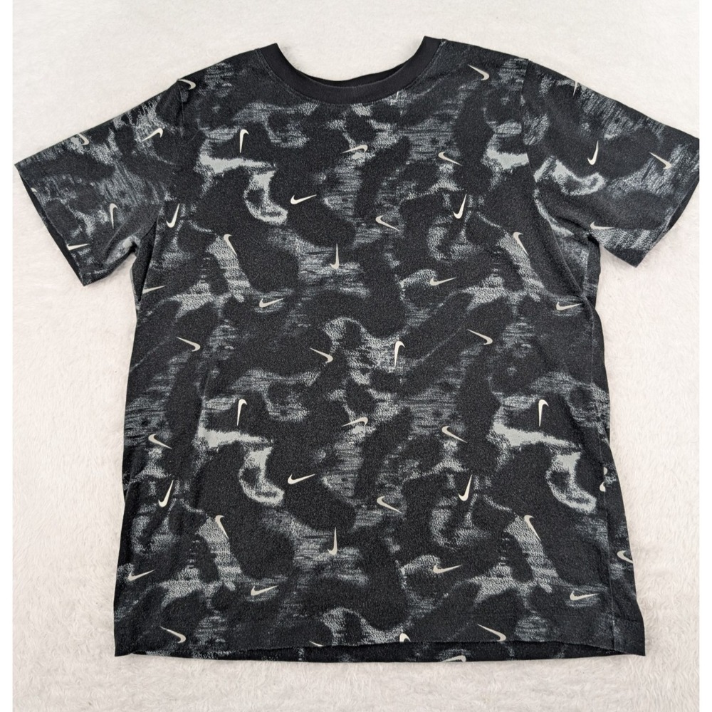 Nike Youth Kids T-shirt Size XL Black All Over Print Logo Sports Cotton